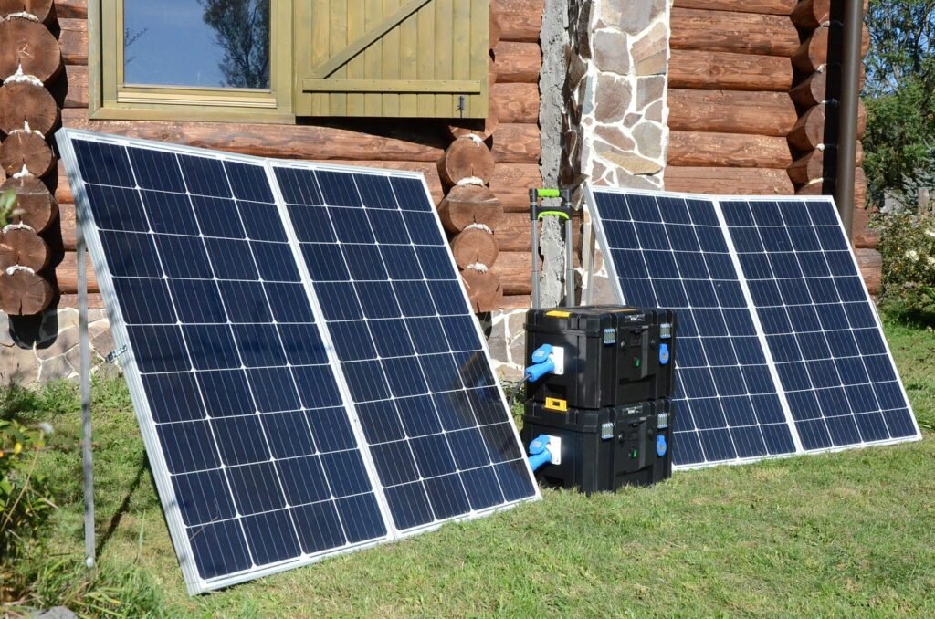 Solar Safe Grid components laid out, showing panels, batteries, and wiring. - solar safe grid