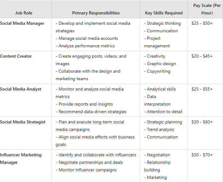 Comparison of different paid social media jobs - paid social media jobs