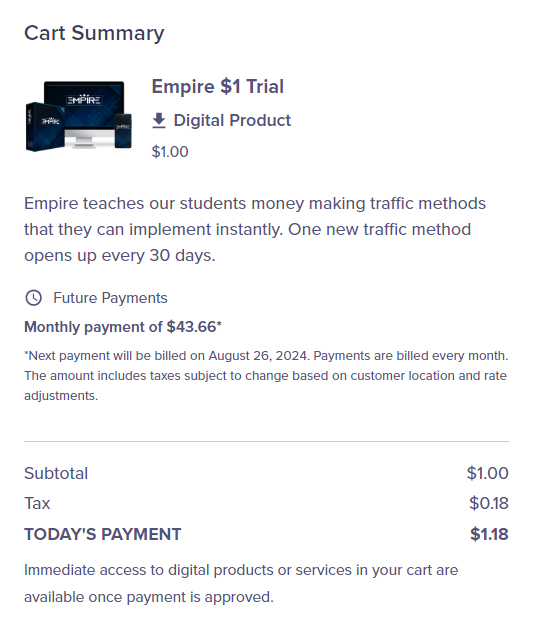 Empire Free Traffic System Pricing Structure - empire free traffic system review