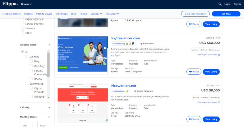 Flippa marketplace and earnings potential - secret websites to make money