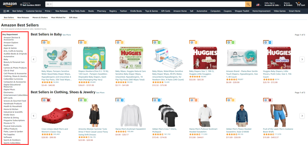 Amazon's product categories - affiliate marketing programs for dummies