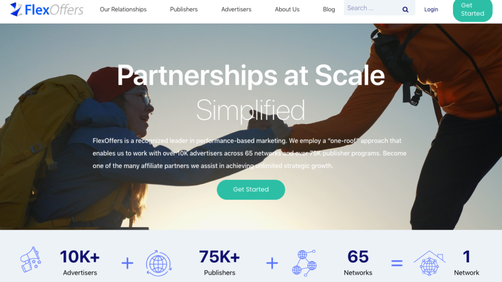 A screenshot of the FlexOffers website - best affiliate programs for beginners in 2024