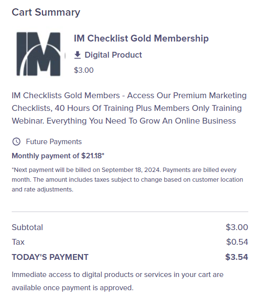 IM Checklist affordable pricing package - IM Checklist