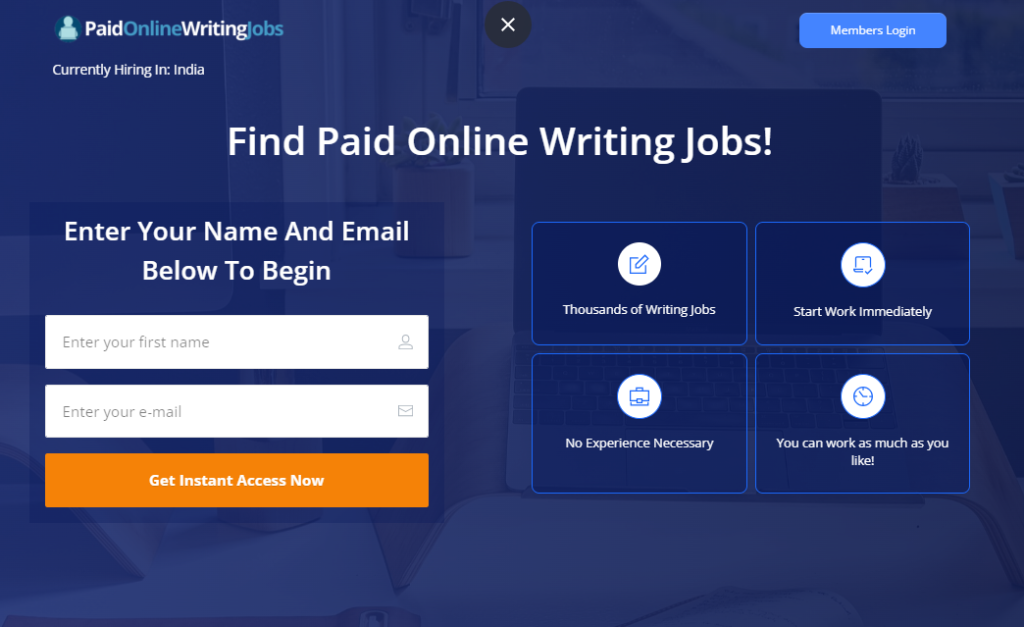 A screenshot of the PaidOnlineWritingJobs homepage -  PaidOnlineWritingJobs vs PayingSocialMediaJobs