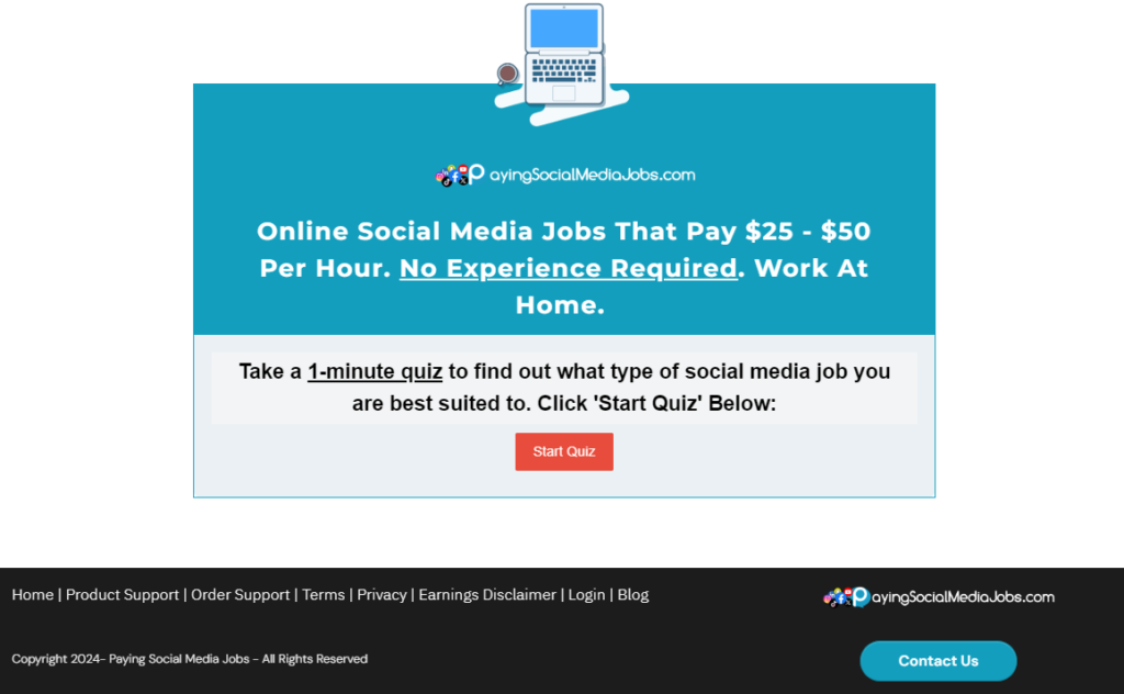 A screenshot of the PayingSocialMediaJobs homepage -  PaidOnlineWritingJobs vs PayingSocialMediaJobs