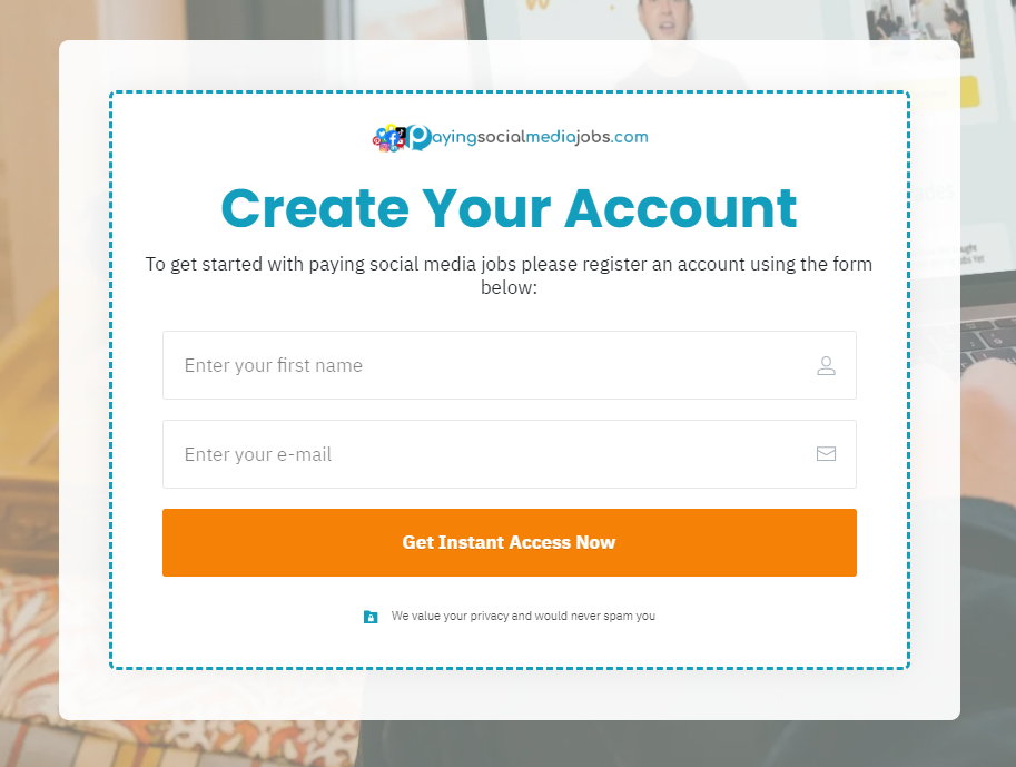 Sign up form for PayingSocialMediaJobs - PaidOnlineWritingJobs vs PayingSocialMediaJobs