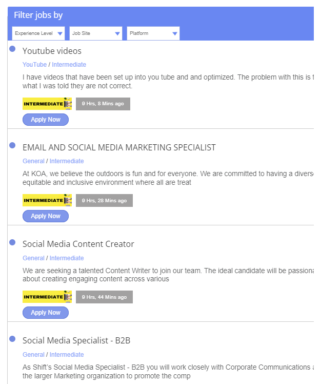 Type of Jobs listed on the PayingSocialMediaJobs Platform - PaidOnlineWritingJobs vs PayingSocialMediaJobs