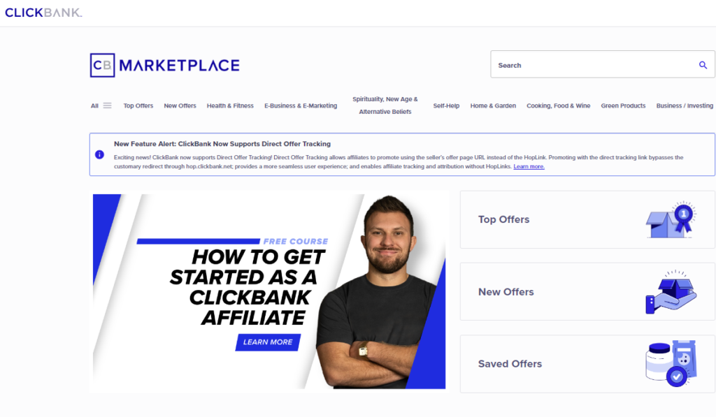 A screenshot of the Clickbank Marketplace - affiliate marketing programs for dummies