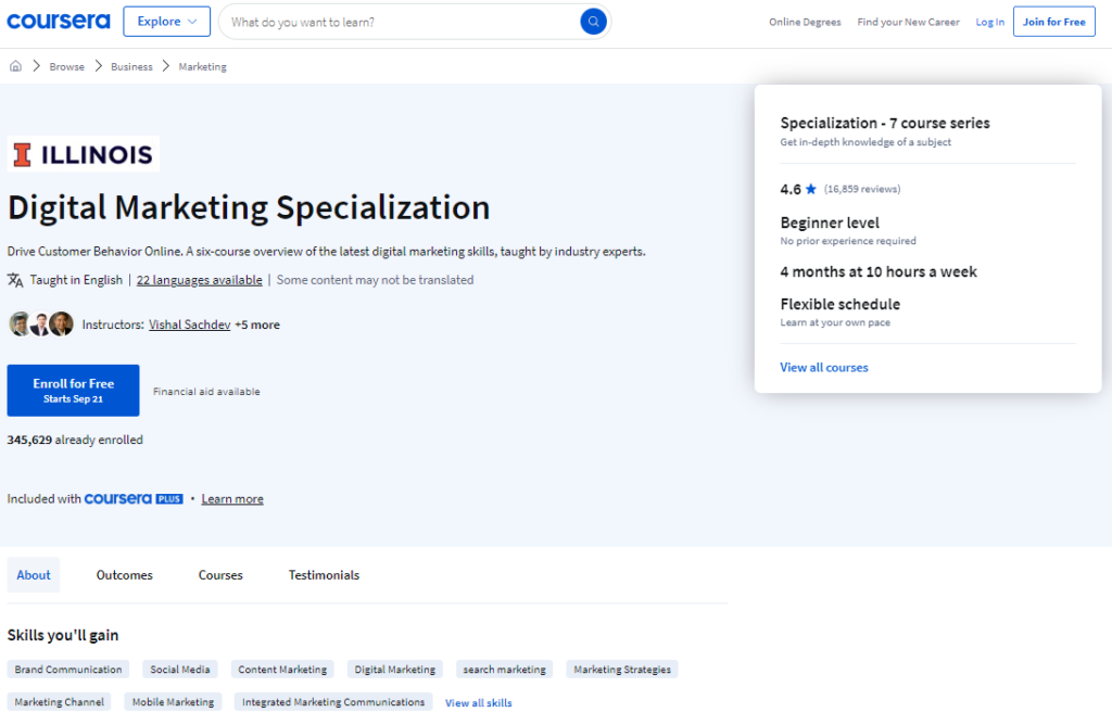 Digital Marketing Specialization by Coursera - best digital marketing courses