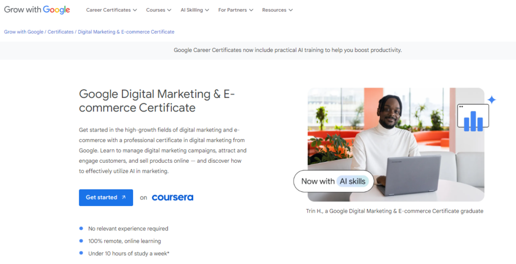 Google Digital Marketing & eCommerce Professional Certificate - best digital marketing courses