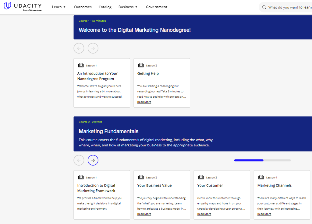 A screenshot of the  Digital Marketing Nanodegree by Udacity Course Overview - best digital marketing courses