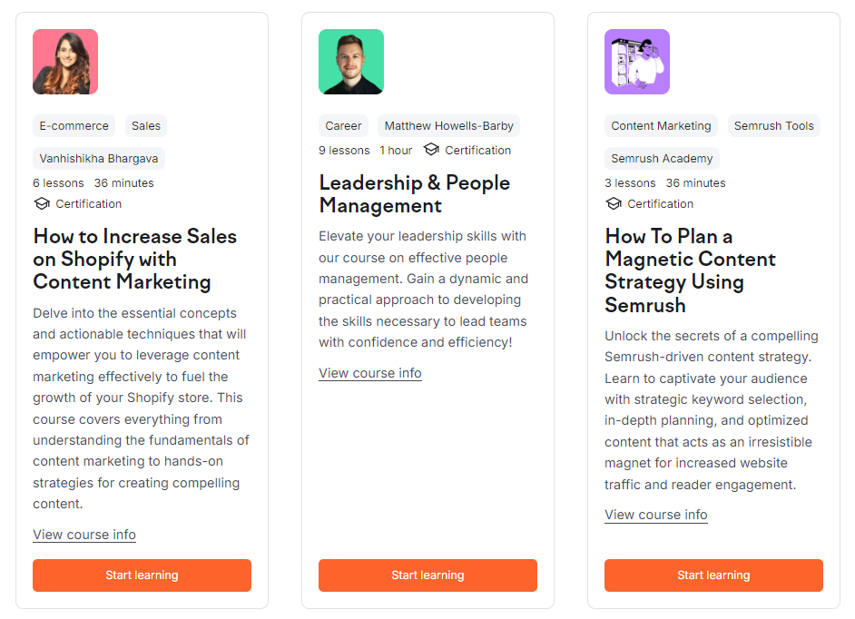 A sample of the course overview provided by SEMrush Academy’s Digital Marketing Course - best digital marketing courses