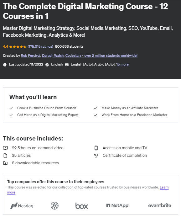 The Complete Digital Marketing Course by Udemy Course Overview - best digital marketing courses