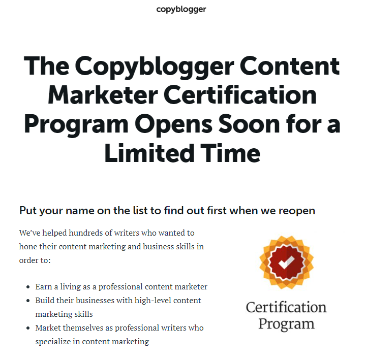 Copyblogger’s Content Marketing Certification - best digital marketing courses