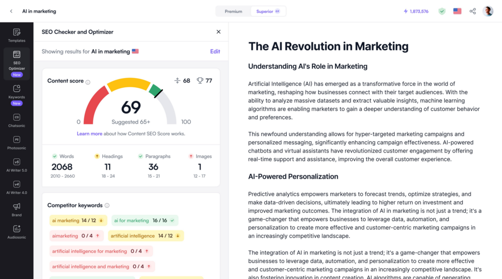 Writesonic SEO Checker and Optimizer tool - best ai tools to make money