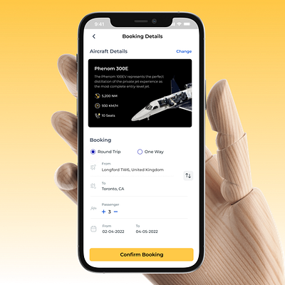 A user-friendly mobile app interface for booking a private jet - rent a private jet