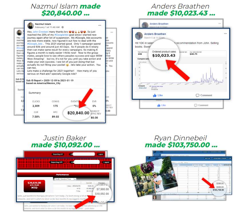 Real Student earnings screenshot of using John Crestani's Super Affiliate System program - high ticket affiliate programs