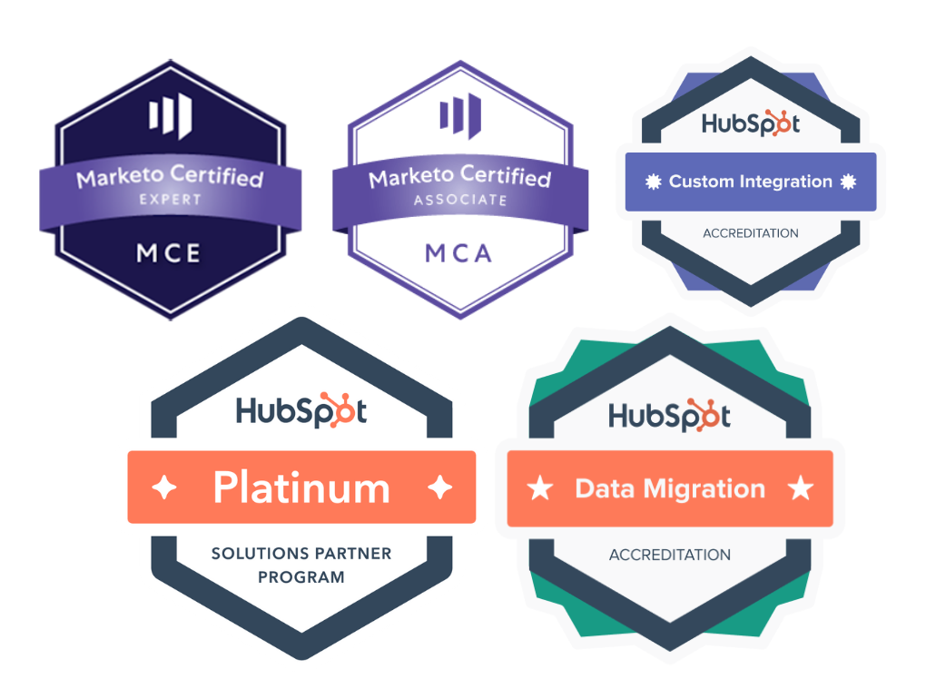 Compliance certificate badges for Marketo and HubSpot - digital marketing automation platform