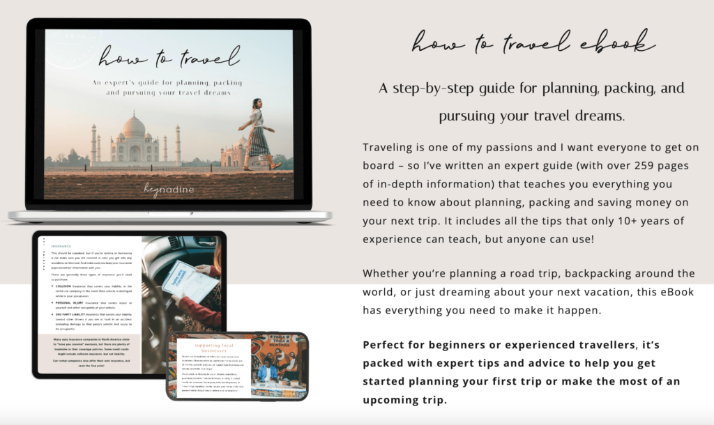 An example of a travel niche digital product - passive income investments