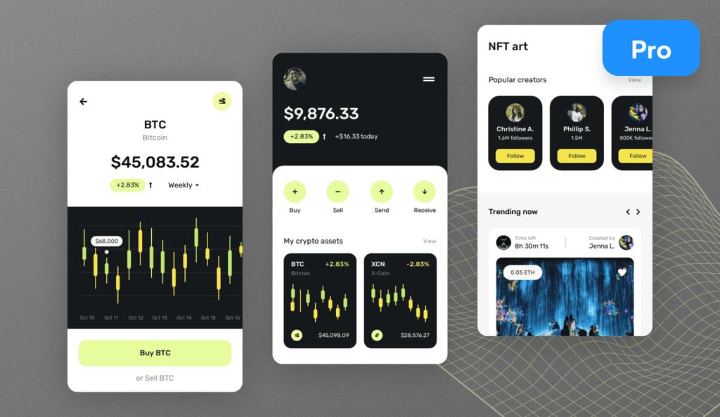 An app mockup of a mobile crypto trading platform - crypto trading