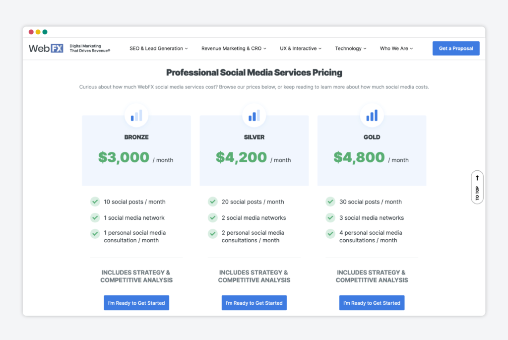 A comparison chart showing different social media marketing agency pricing packages - social media marketing agency