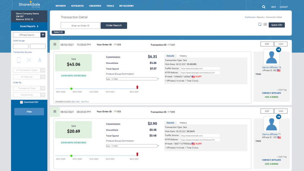 Screenshot of a clean and intuitive affiliate dashboard like ShareASale -  affiliate