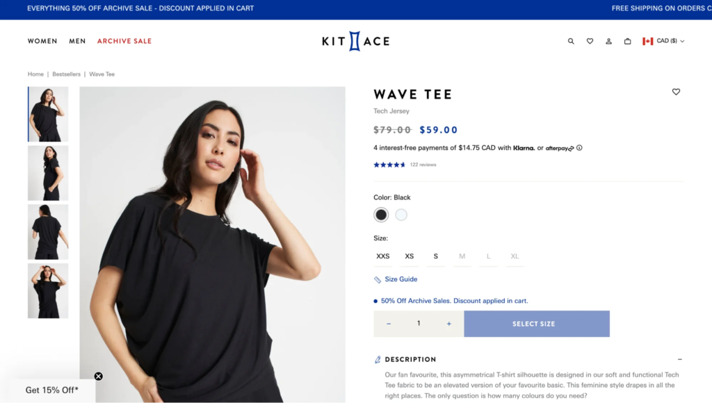 A sample of a well-optimized Shopify product page layout - shopify store