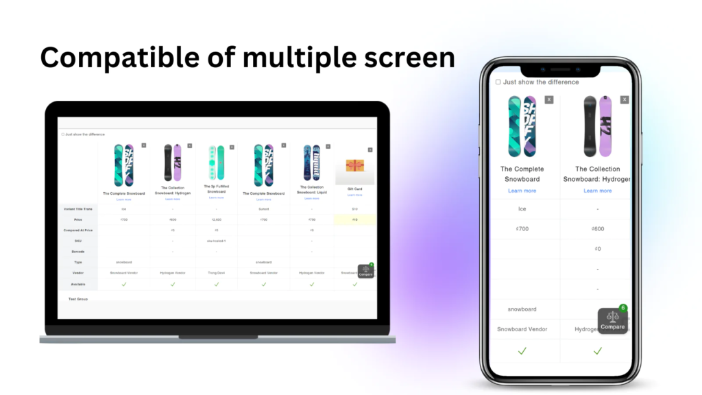 A side-by-side comparison of desktop and mobile views of a Shopify store - shopify store