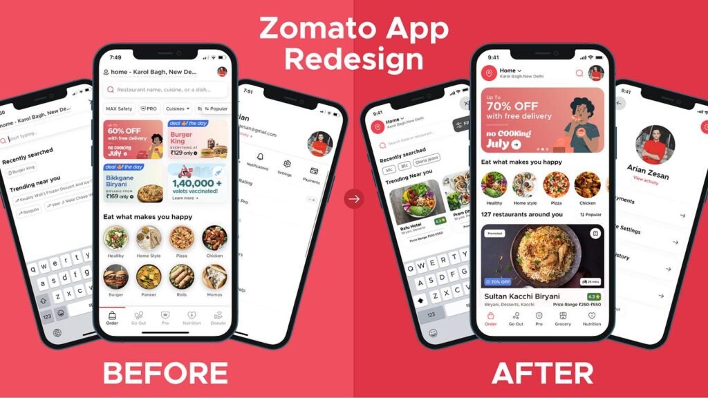 A "before and after" image of apps designed by experienced developers - mobile app developers