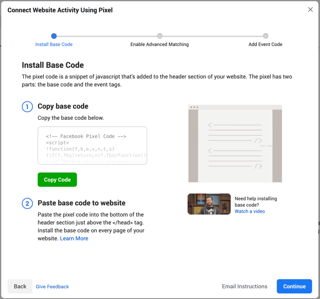 A visual guide showing how to install Facebook Pixel on a website - facebook ads manager 