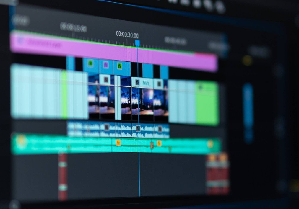A computer screen with a video editing timeline open - part time work from home jobs