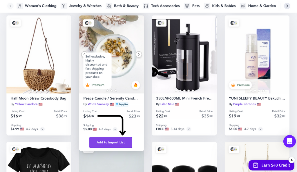 A screenshot of the Spocket interface - shopify dropshipping