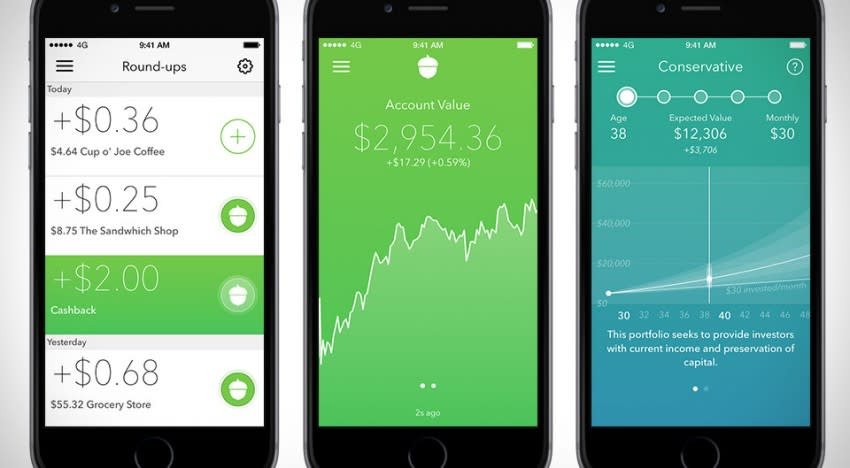 Acorns’ app showing how spare change investments work - trading apps for beginners