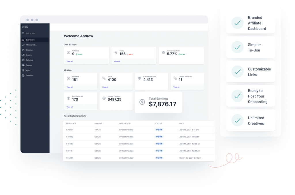 An affiliate dashboard screenshot with earnings - best online business ideas