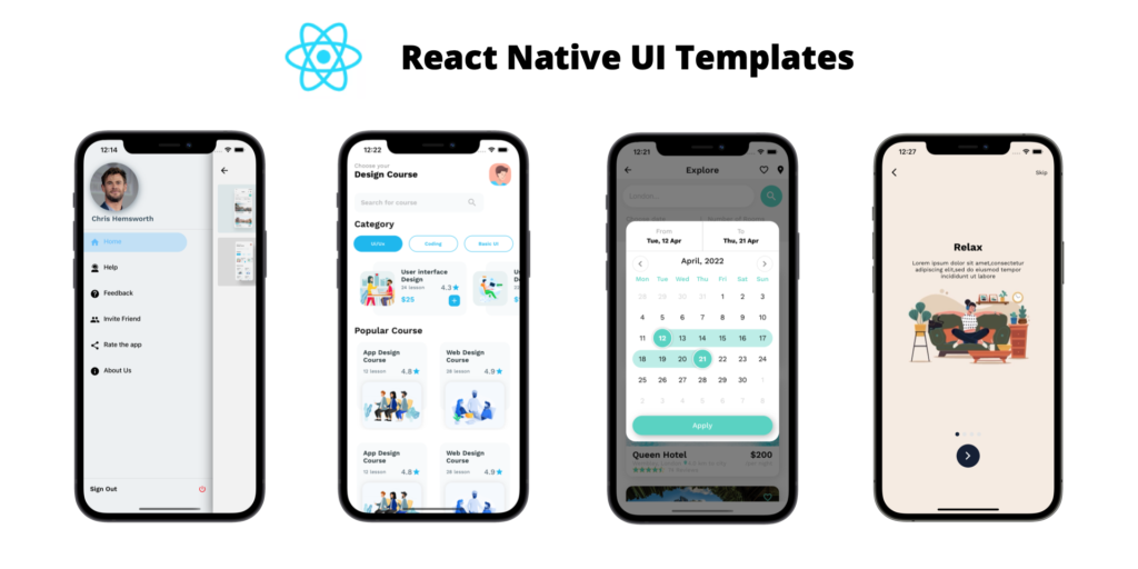 A screenshot of a sample UI design built with React Native - mobile app development