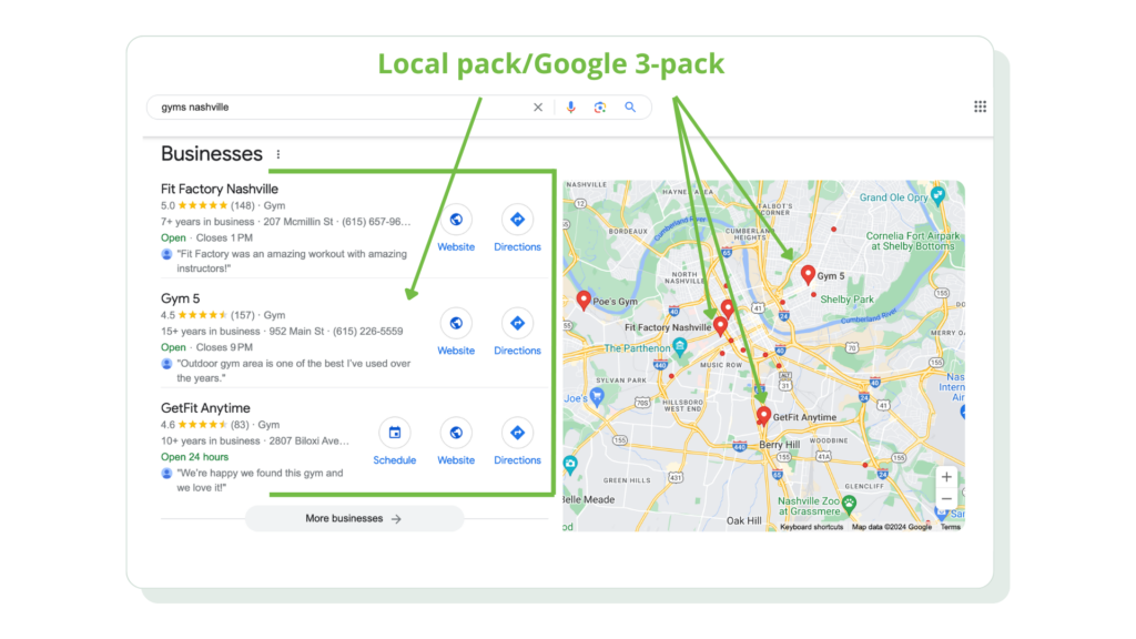 A sample of a brick-and-mortar business with a Local pack/Google 3-pack - google my business profile