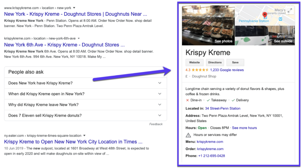 A Google My Business listing example with customer reviews and business details - small business marketing strategies