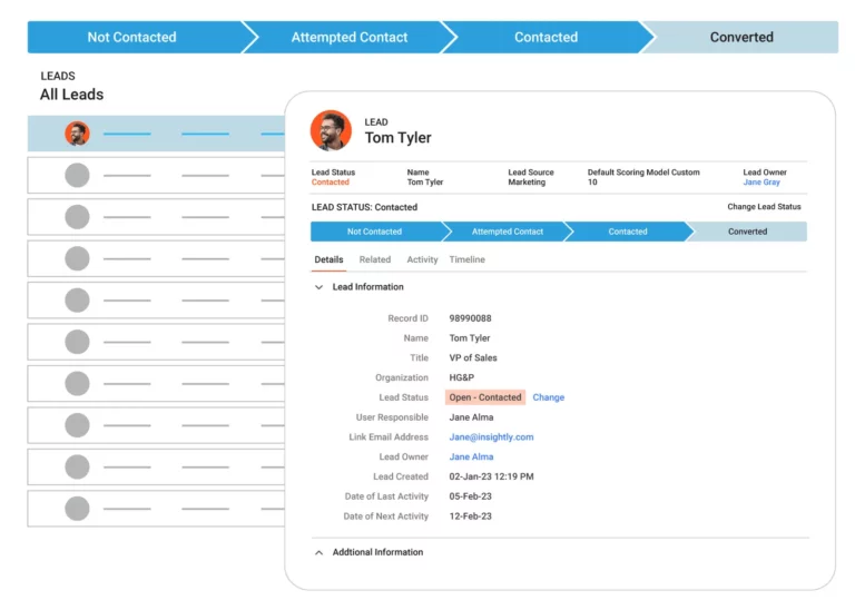 Project management board in Insightly showing tasks and deadlines - popular CRM software