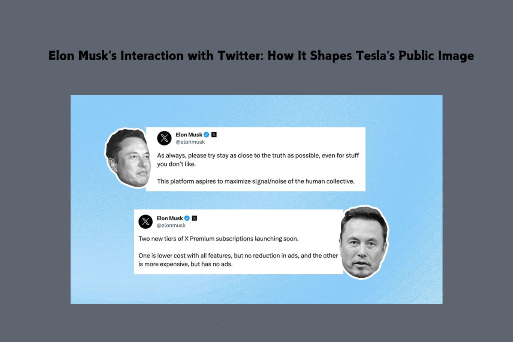 A split-screen image showing Elon Musk speaking at an event and a snapshot of his Twitter profile, illustrating his personal brand in action - branding