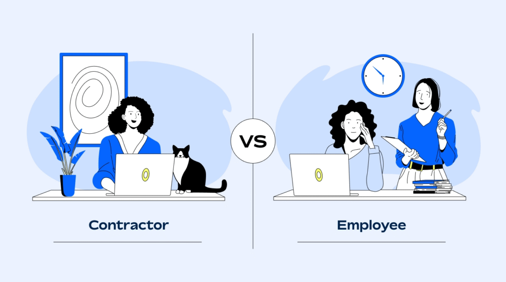 A visual comparison of a work style of contractors versus employees (traditional companies) - remote customer service jobs