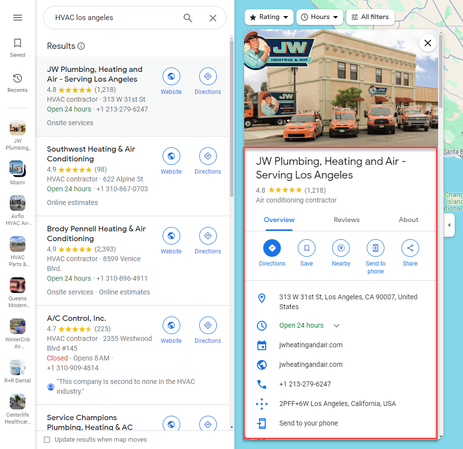 Screenshot of a optimized GBP profile - fiverr pro services