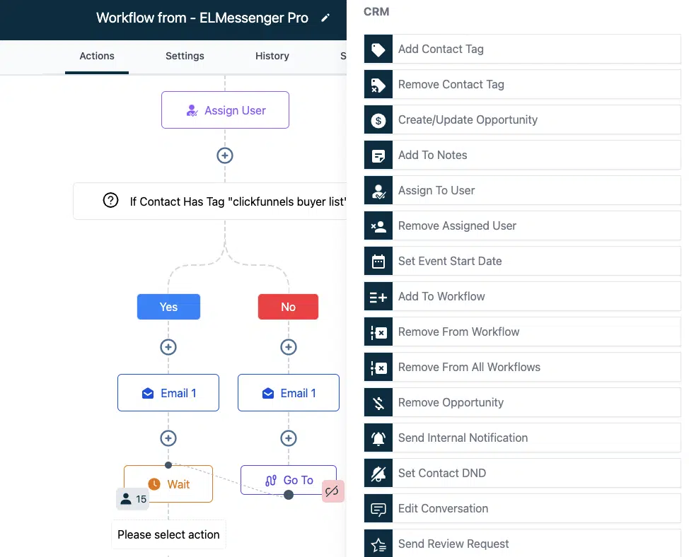 A screenshot of GoHighLevel's email automation system - best crm software