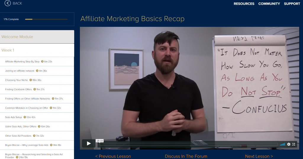 Training module dashboard section of John Crestani's Super Affiliate System - affiliate marketing for beginners