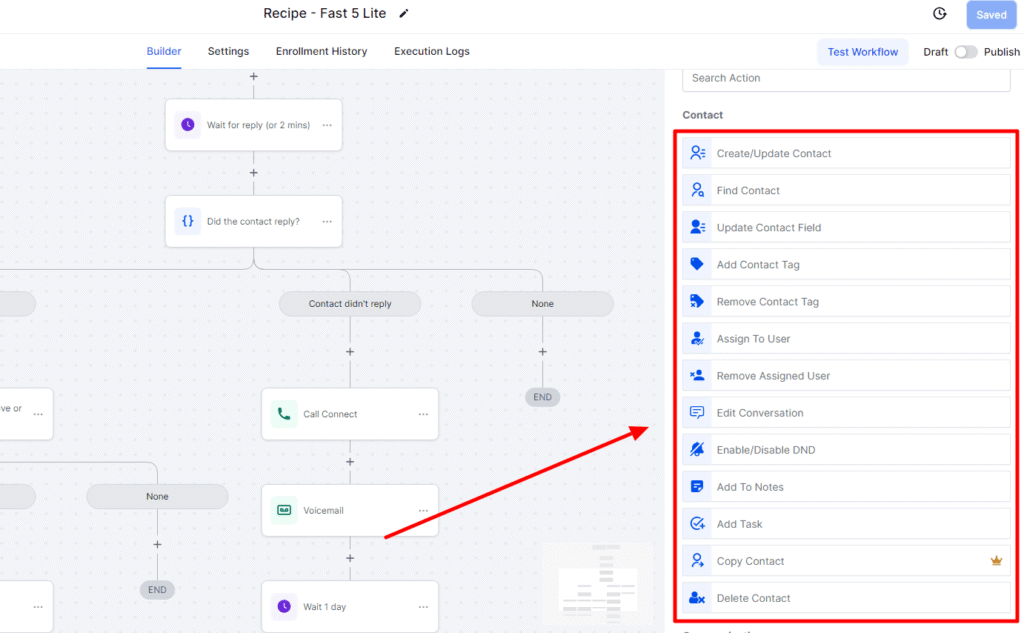 Visual workflow showing an automated lead capture and follow-up system using GoHighLevel CRM - AI tools for small business 2025