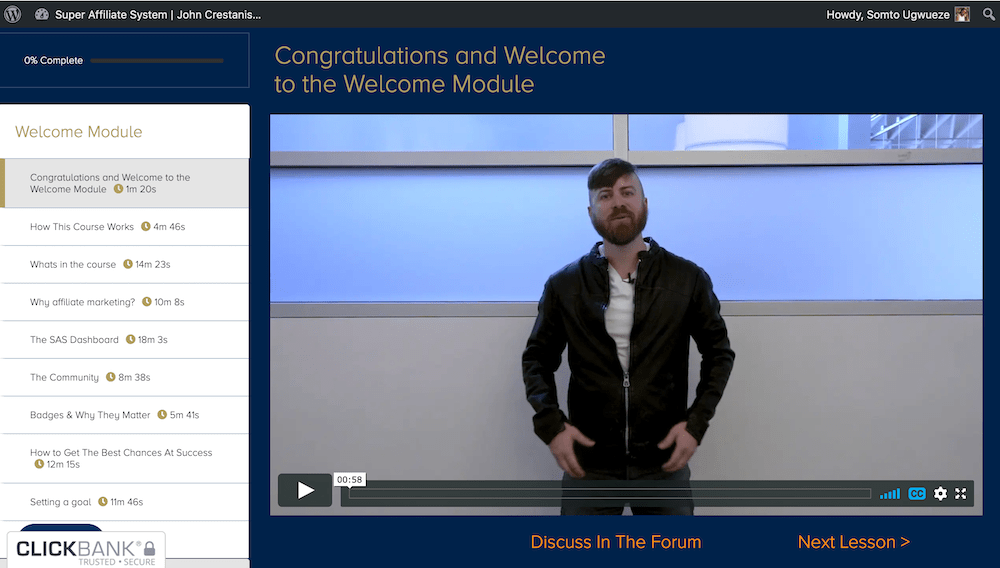 The Super Affiliate System Course dashboard - amazon affiliate program