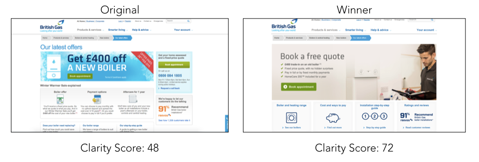 Before/after screenshot of a cluttered vs. clean, fast-loading website. - increase website traffic fast