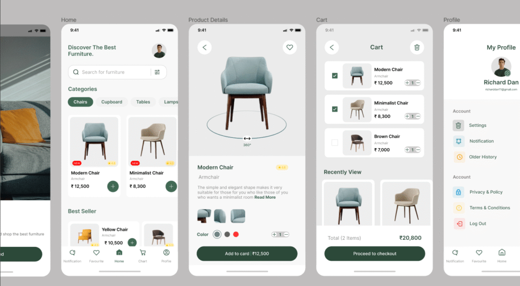 A portfolio-style grid showing app mockups from different industries - mobile app developer