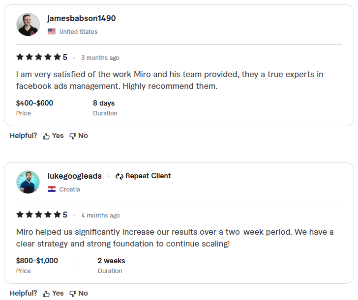 Real client positive testimonials by availing MadMedia Fiverr Pro services - facebooks business manager