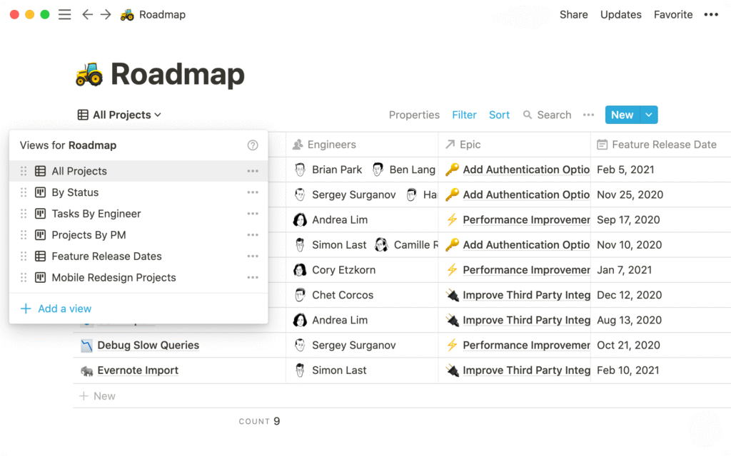 Notion dashboard showing notes, databases, and task boards - productivity tools