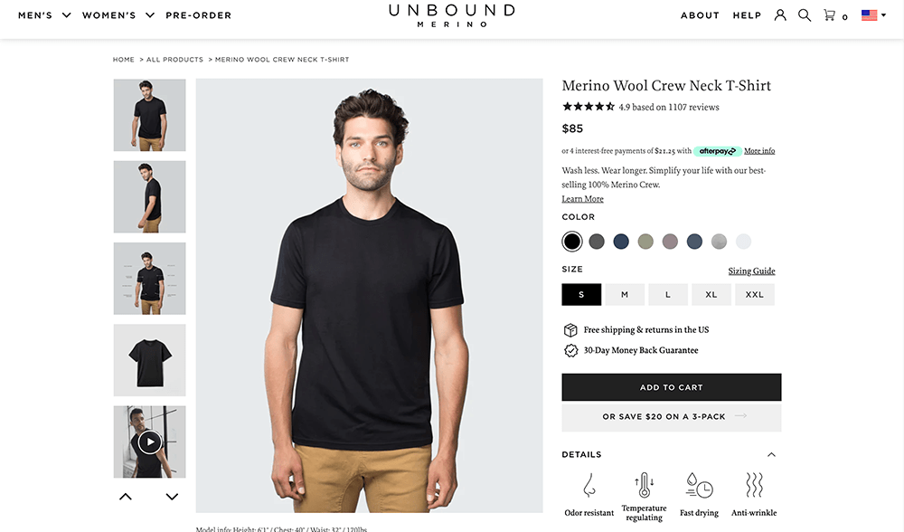 Example of a clean ecommerce product page optimized for conversions - ecommerce business